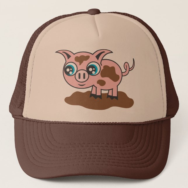 Muddy Pig Fun Trucker Hat for Kids and Adults (Front)