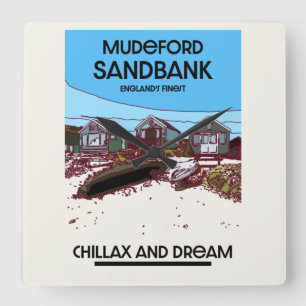 Mudeford Sandbank English Beach Art Square Wall Clock