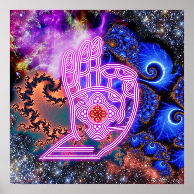 Mudra with Fractals and Galaxies Poster (Front)