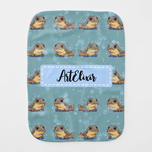 Mudskipper Bubbles Blue Print Baby Burp Cloth (Front)
