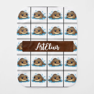 Mudskipper Kawaii Brown Pattern Baby Burp Cloth