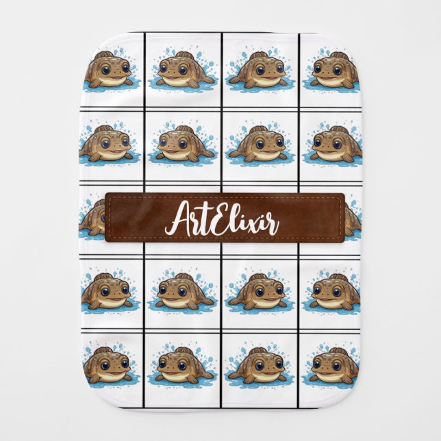 Mudskipper Kawaii Brown Pattern Baby Burp Cloth (Front)
