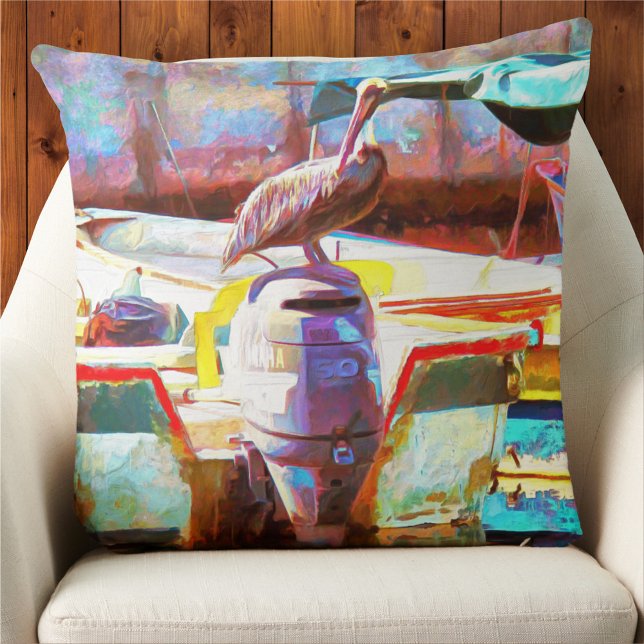 Muelle Los Peines Pelican 0463 Throw Pillow (Creator Uploaded)