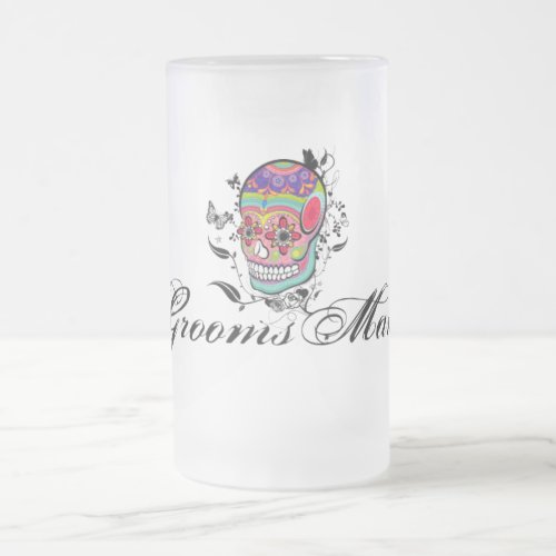 Muerte Day of the Dead Calaveras Groomsman Favor Frosted Glass Beer Mug