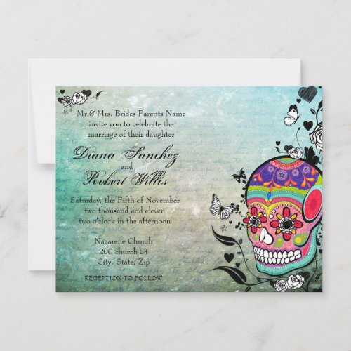 Muerte Day of the Dead Calaveras Sugar Skull Invitation