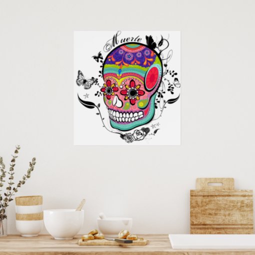 Muerte Day of the Dead Skull Poster | Zazzle