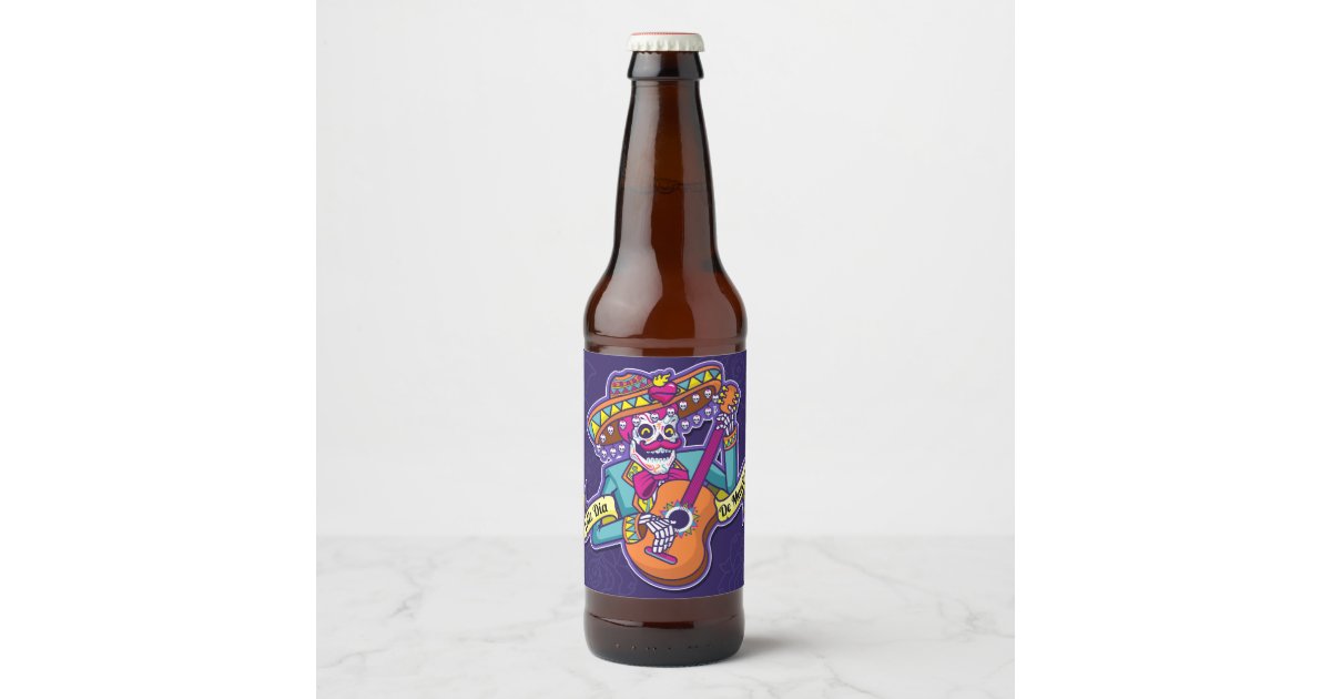 Ongeautoriseerd Gepolijst span Muertos Sugar Skull Mexican Mariachi Guitar Fiesta Beer Bottle Label |  Zazzle.com
