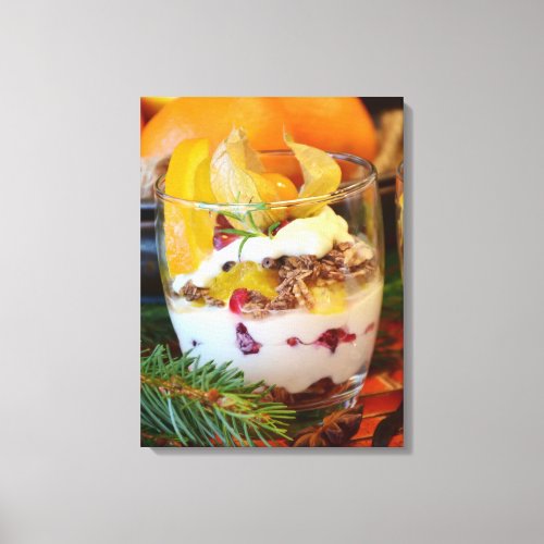 Muesli yoghurt fresh fruit in a glass breakfast canvas print