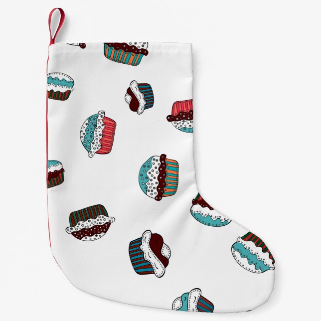 Muffin. Happy birthday cupcake background in white Small Christmas Stocking (Front)