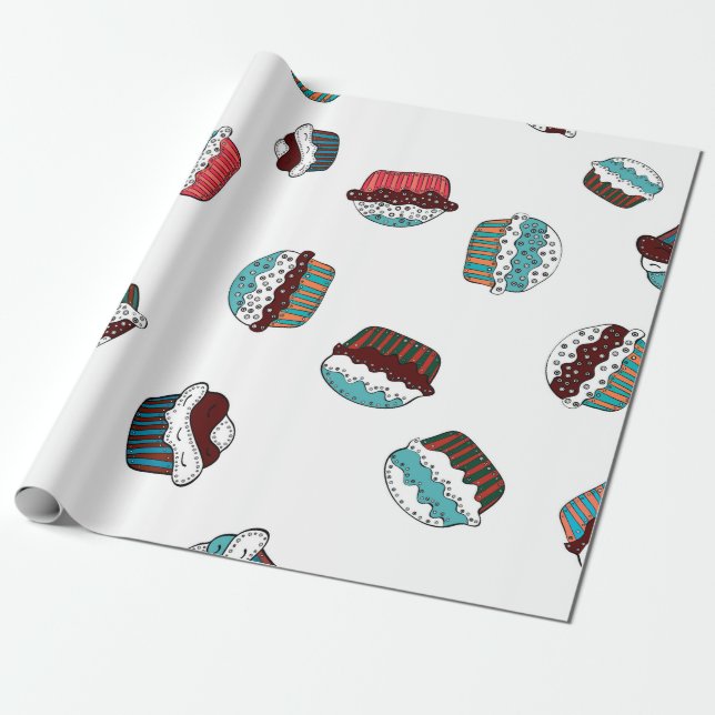 Muffin. Happy birthday cupcake background in white Wrapping Paper (Unrolled)