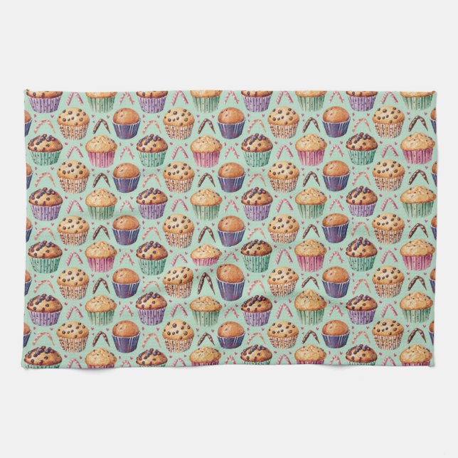"Muffin Mayhem: A Sprinkle of Fun" Kitchen Towel (Horizontal)