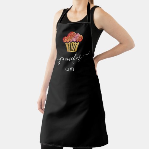 Muffins Bakery Catering Cakes Gold Black  Apron