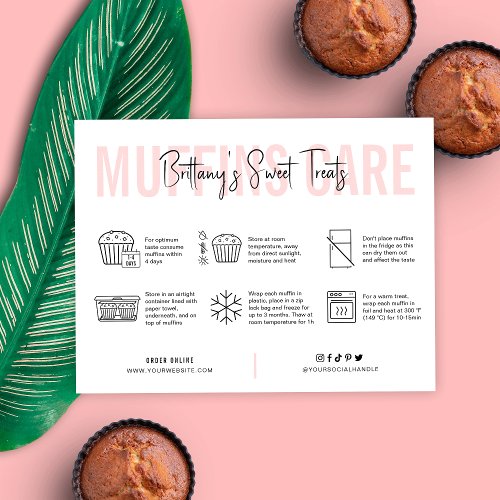 Muffins Care Instructions Guide Pink Bakery Thank You Card