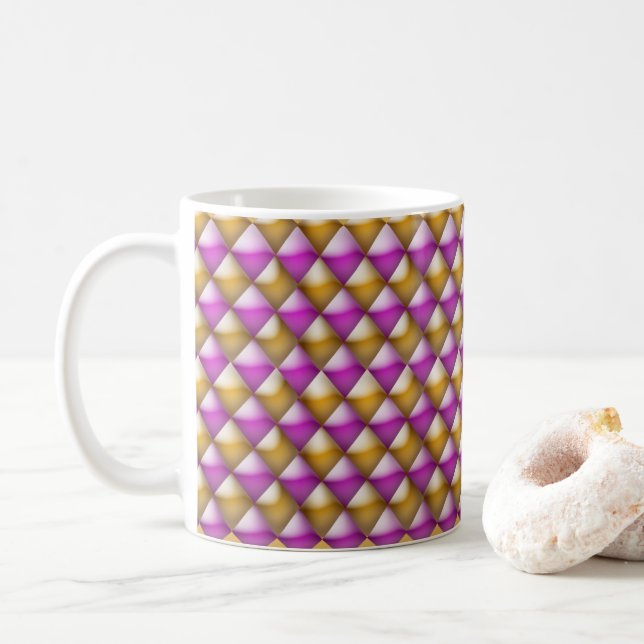 Mug - 3-D Diamonds in Magenta and Gold (With Donut)