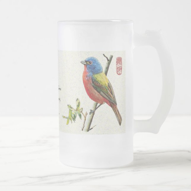 Mug_Bird_"Vigilance" Frosted Glass Beer Mug (Right)