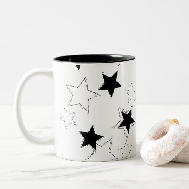 Mug Black & White Stars (With Donut)