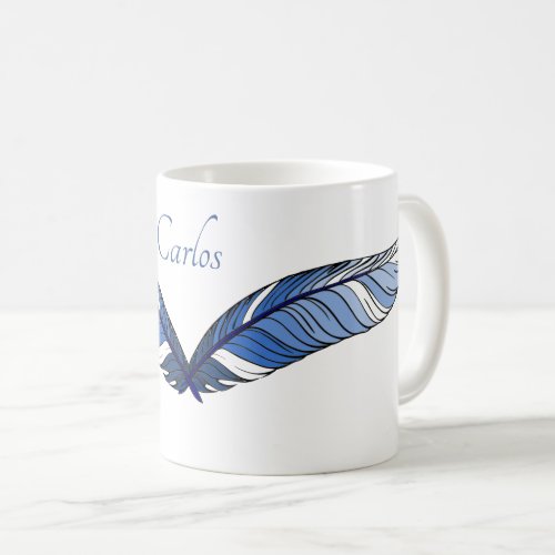 Mug _ Blue Feathers and Name