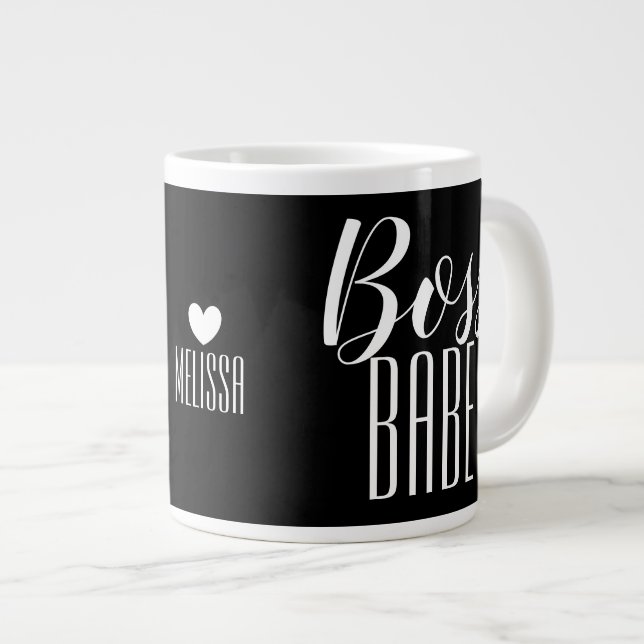 Mug Boss Babe Personalized Name Heart black (Front Right)