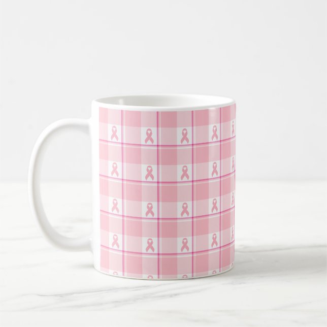 Mug Breast Cancer Awareness Plaid, Pink Ribbon (Left)