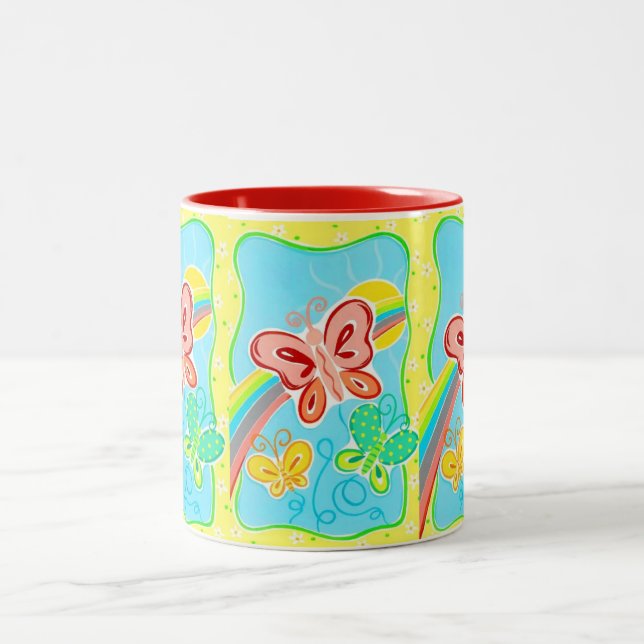 Mug-Bright & Cheery Butterfly Two-Tone Coffee Mug (Center)
