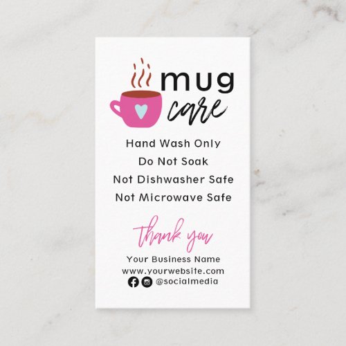 Mug Care Instructions Business Card