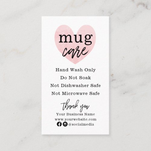 Mug Care Wash Instructions Business Card