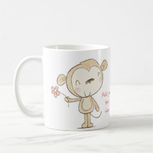 ♥ MUG ♥ Cute Monkey with pink flower illustration