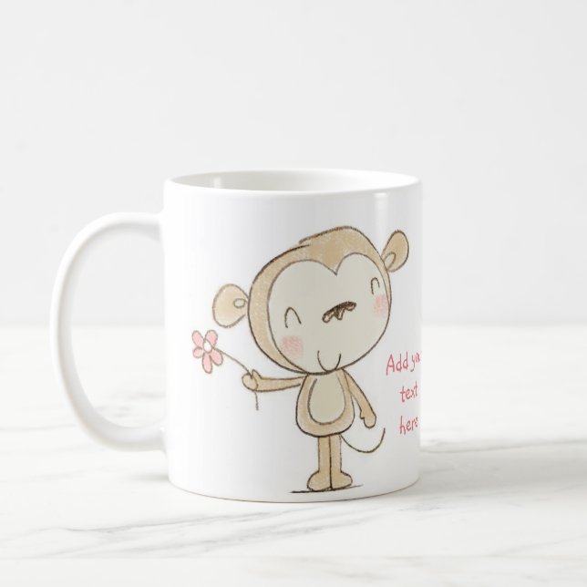 ♥ MUG ♥ Cute Monkey with pink flower illustration (Left)