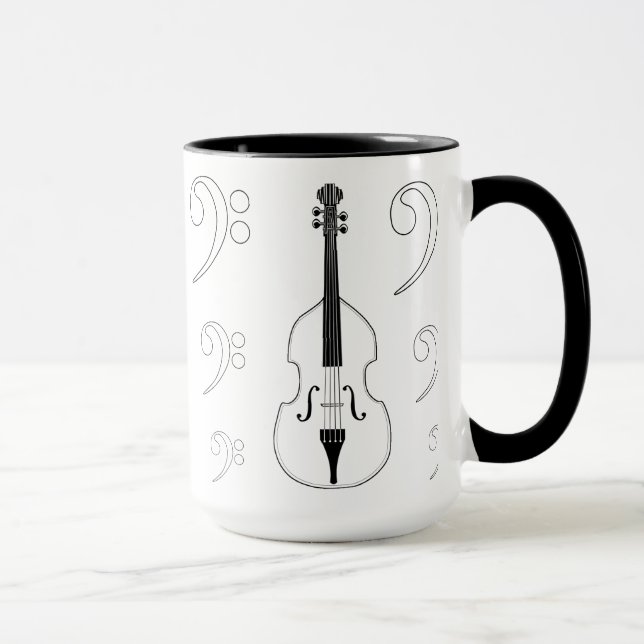 Mug - Double Bass + clefs. Pick your style + color (Right)