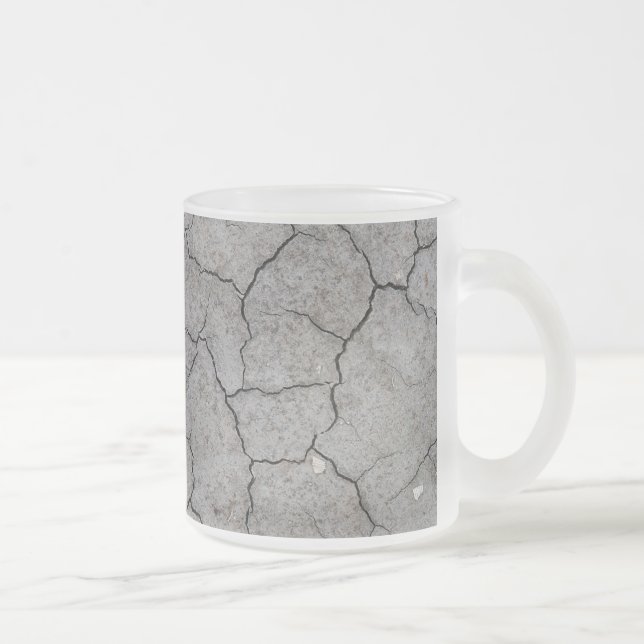 Mug: Dry Cracked Gray Soil Clay. Frosted finish Glass Coffee Mug (Right)