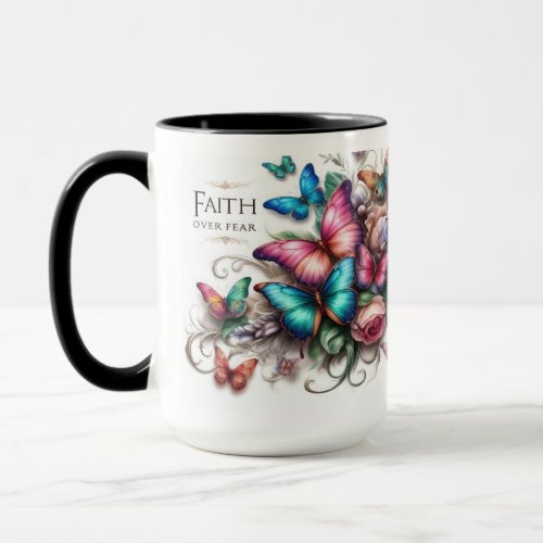 Mug Faith Over Fear Vibrant Butterfly Mug