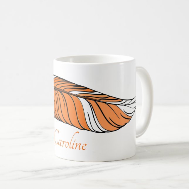 Mug - Feather and Name in Oranges (Front Right)