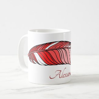 Mug - Feather and Name in Red