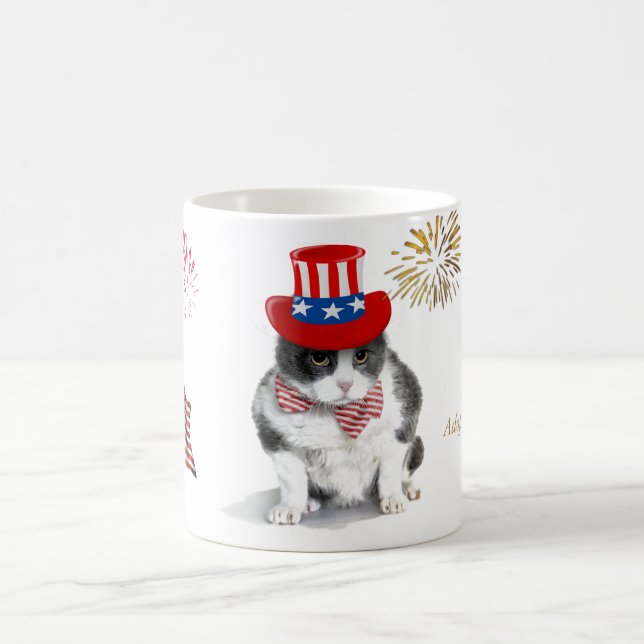 mug: Feisty Felix, the cat, on the 4th of July Coffee Mug (Center)