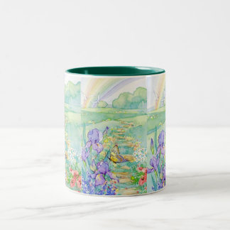 Mug-Flowers, Butterfly, Rainbow Two-Tone Coffee Mug