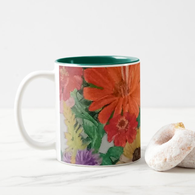 Mug - flowers to brighten your mornings (With Donut)