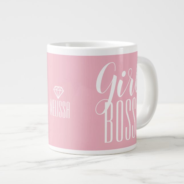 Mug Girl Boss Personalized Name Diamond Pink (Front Right)