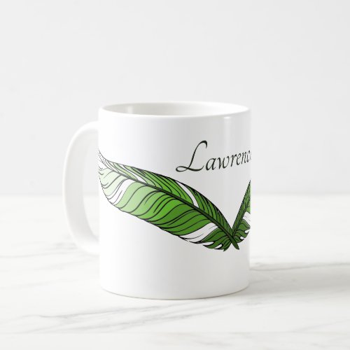 Mug _ Green Feathers and Name