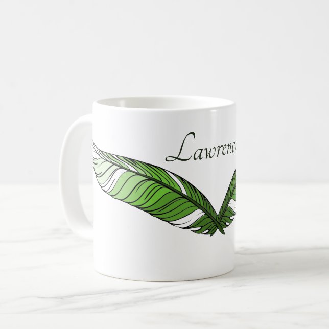Mug - Green Feathers and Name (Front Left)