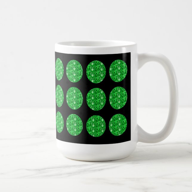 Mug Green Glitter Circles On Black (Right)