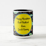 Mug "Hanukkah Paisley Dreidels and Stars"<br><div class="desc">Mug "Hanukkah Paisley Dreidels and Stars." Personalize by typing in your own words with your favorite font size, style and color. The (Yellow word bubble can be moved or deleted, if you'd rather just have the design without wording.) Enjoy this Hanukkah mug for yourself, or for someone on your gift-giving...</div>