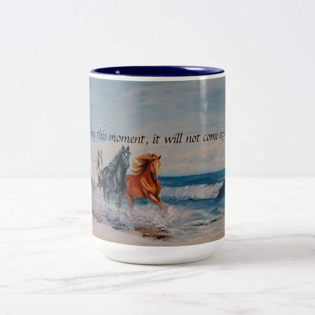 Mug, Horses in the Surf Two-Tone Coffee Mug (Center)