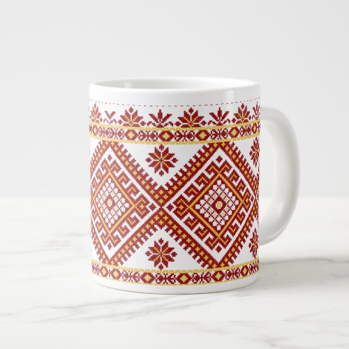 Mug Jumbo Red Ukrainian Cross Stitch Embroidery