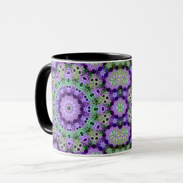 Mug Mandala round pattern kaleidoscope retro hippi (Front Left)