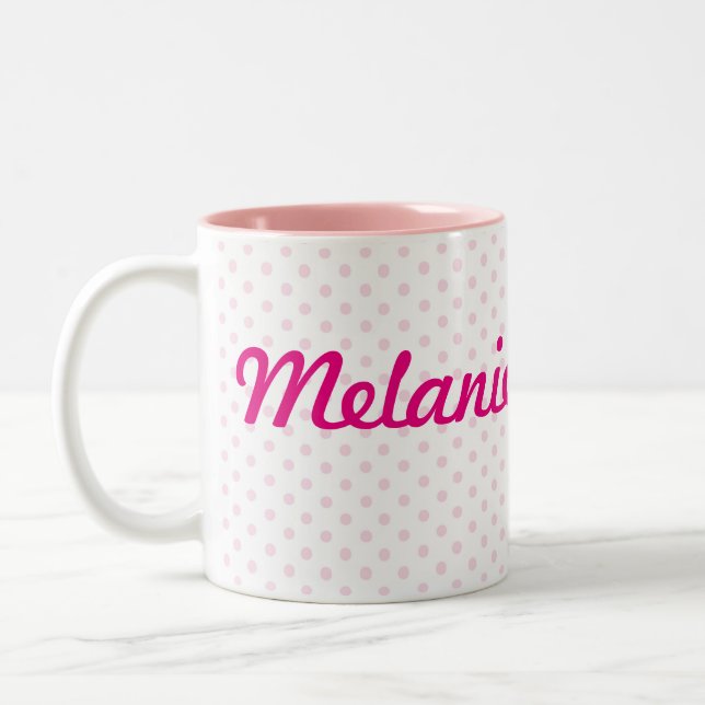 ♥ MUG ♥  MELANIE name white pink polka dot girly (Left)