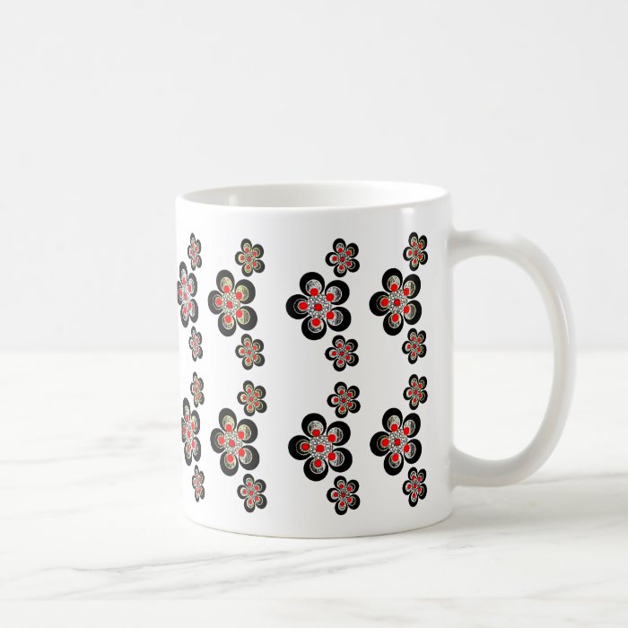 Mug Metal Red Silver Flowers