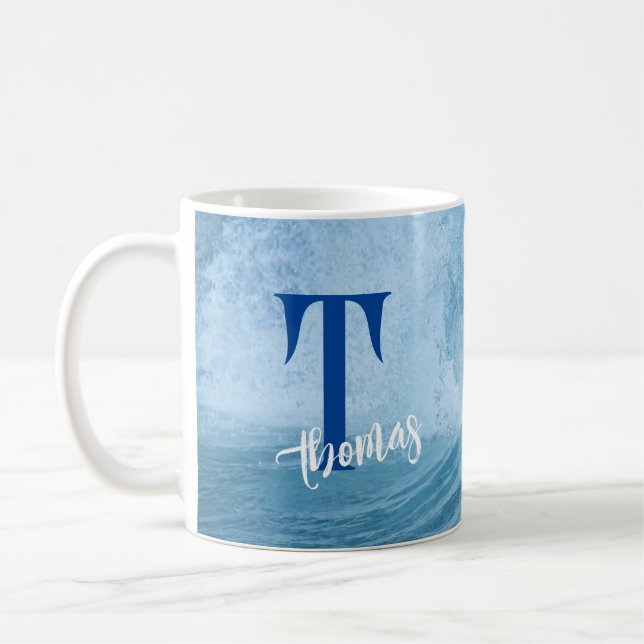 MUG MONOGRAMED OCEAN WAVE SURF NAME mug cup (Left)