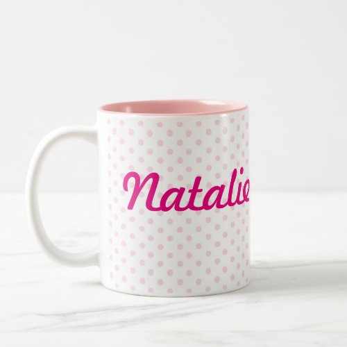  MUG  NATALIE name white pink polka dot girly