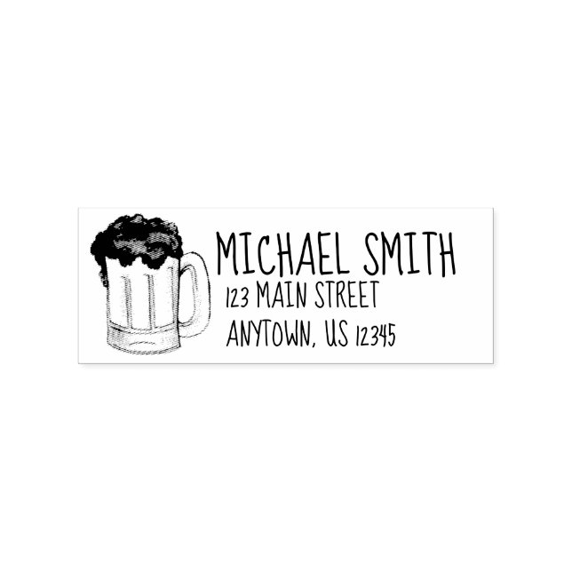 Mug of Beer Ale Bottoms Up Cheers Address Rubber Stamp (Imprint)
