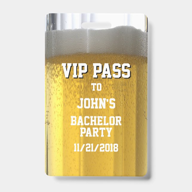 Mug of Beer Bachelor Party VIP Badge (Front)